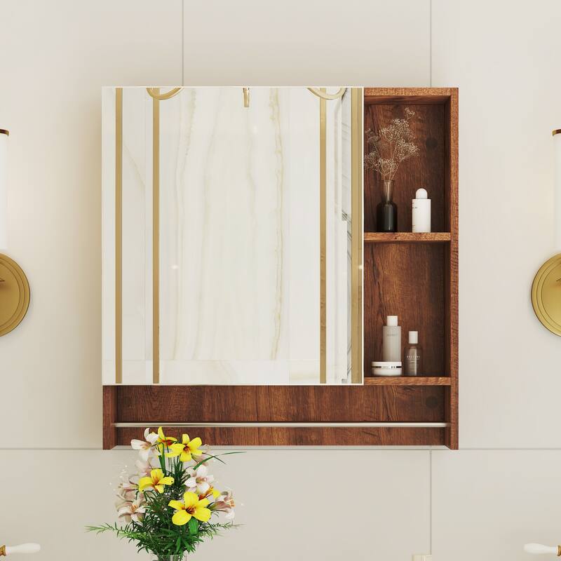 Wall-Mounted Bathroom Mirror Cabinet - Medicine Storage with Shelves & Towel Rack, Over-The-Toilet Design
