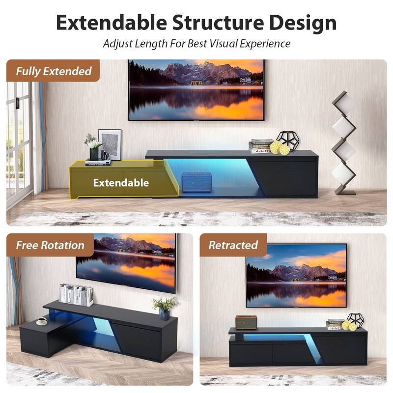 Modern Extendable Rotating TV Stand with LED Lighting
