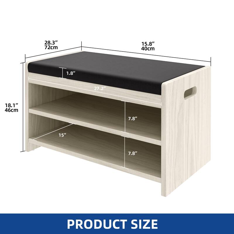 Moasis 2-Tier 28" Shoe Storage Bench w/Shelf and Seat Cushion for Hallway