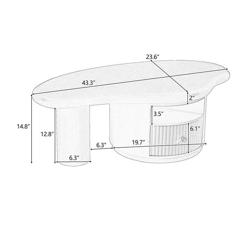 Cream Style Cloud-Shaped Coffee Table Set of 3, Irregular Design Cocktail End Table with Storage Drawer & 2 Small Stools