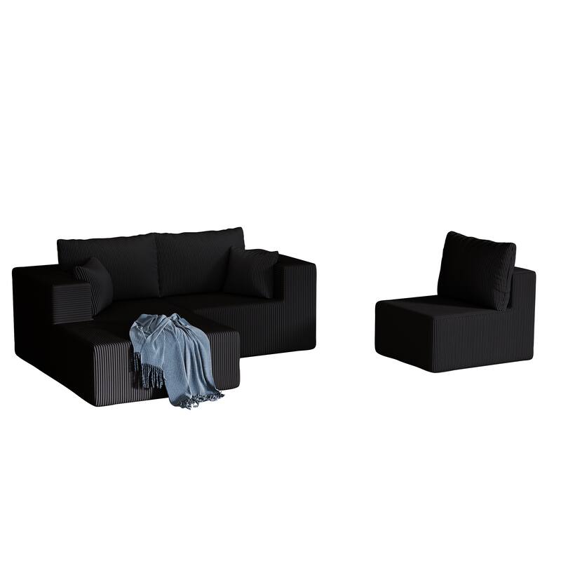 Living Room Modular Black Corduroy L-shaped Sectional Sofa with Chaise