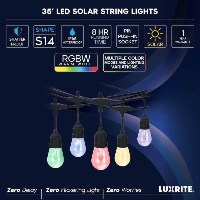Luxrite 35FT RGBW LED Outdoor Solar String Lights, Remote Control ...