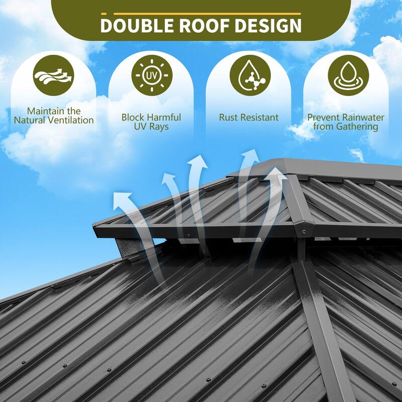 Outdoor Galvanized Steel Hardtop Gazebo with Curtain and Netting