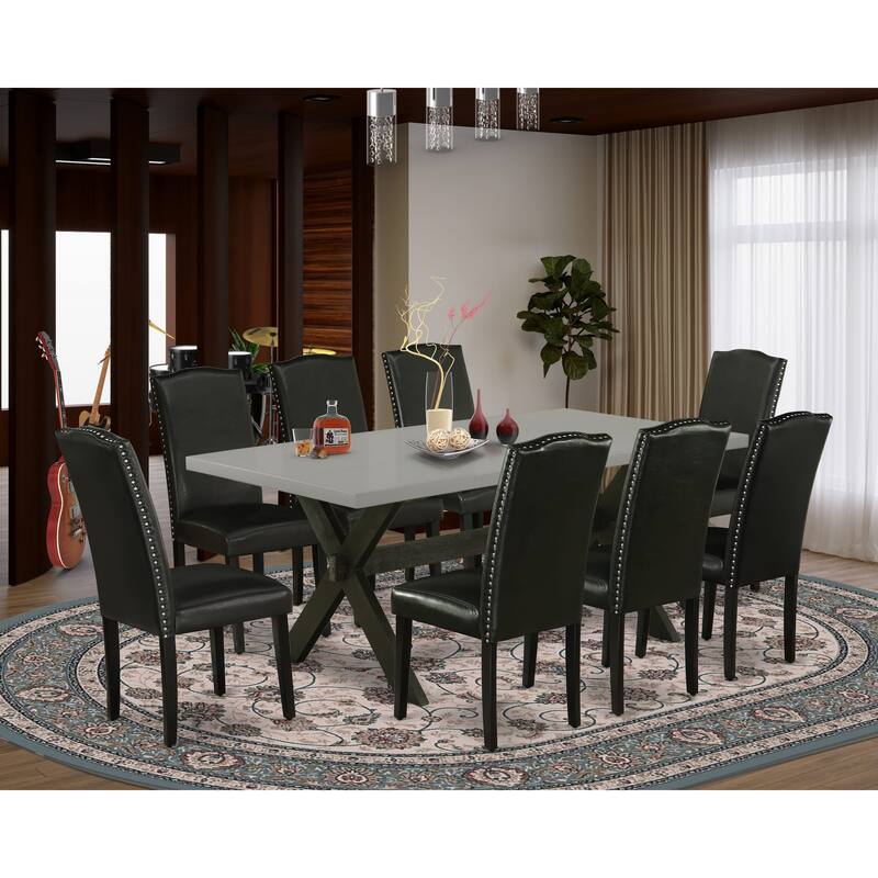 East West Furniture Dining Set- a Dining Table and Black Pu Leather Parson Chairs, Wire brushed Black.(Pieces Options) - X697EN169-9