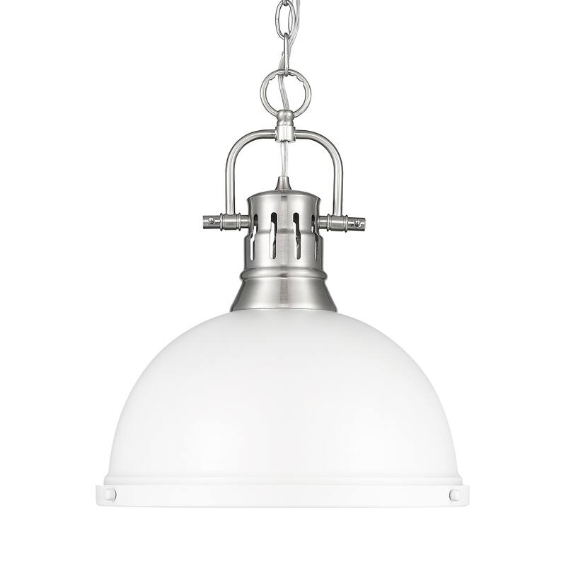 Yep by Golden Lighting Duncan 1-light 14in Chain Hung Pendant in Pewter and Matte White shade