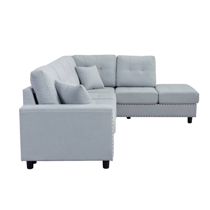 109.2" Polyester L-Shaped Sectional Sofa with Removable Cushions and 2 Pillows