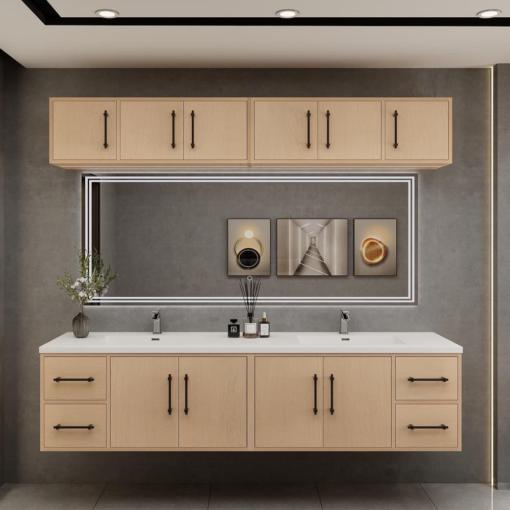 Victoria 84'' Wall-Mounted Double Sink Vanity Set with LED light Top Cabinet
