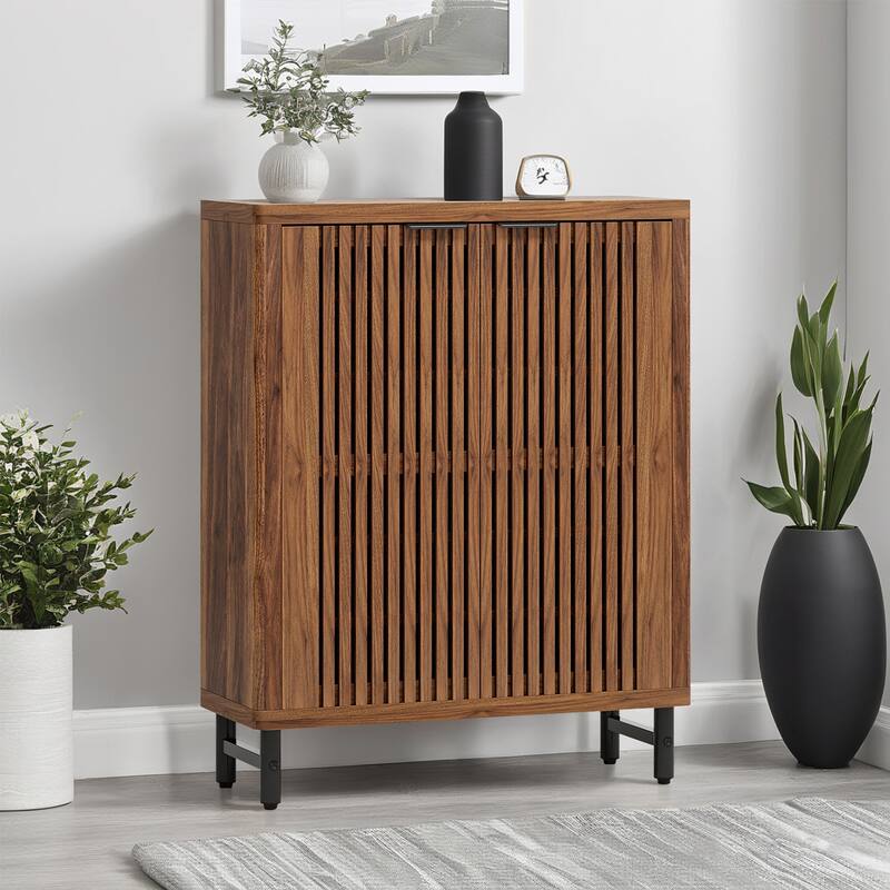 6-Tier Wooden Shoe Cabinet with Louvered Doors and Adjustable Shelves