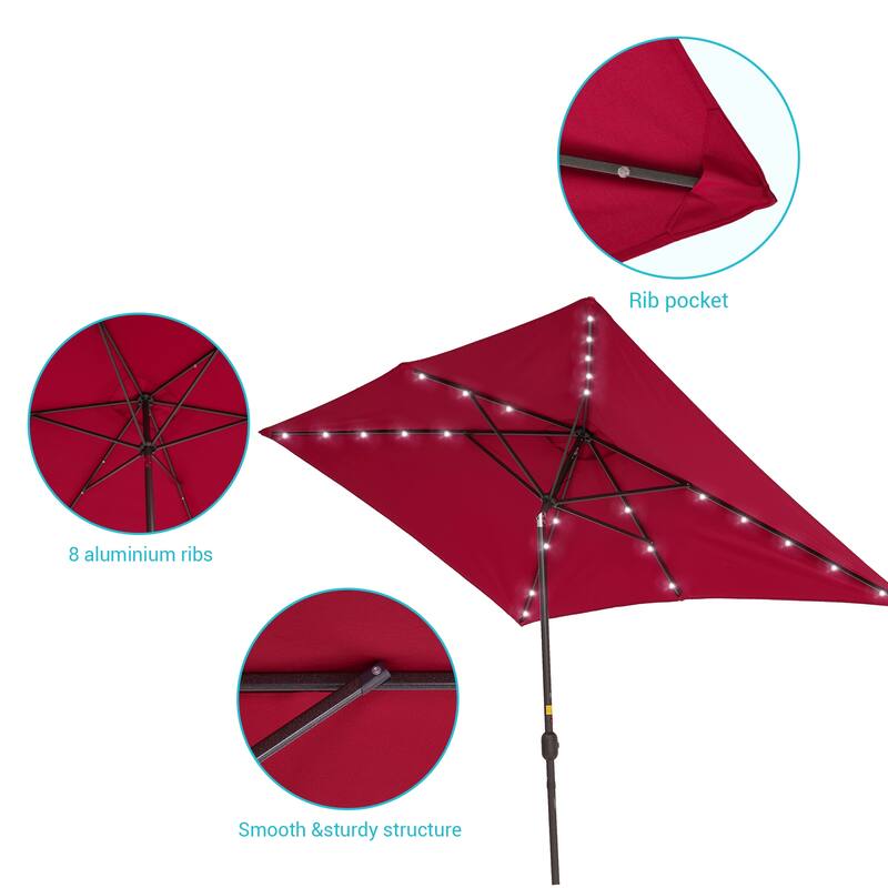 Bonosuki Outdoor 10×6.5FT LED Rectangular Patio Umbrella with Aluminum/Steel Pole, UV Protection