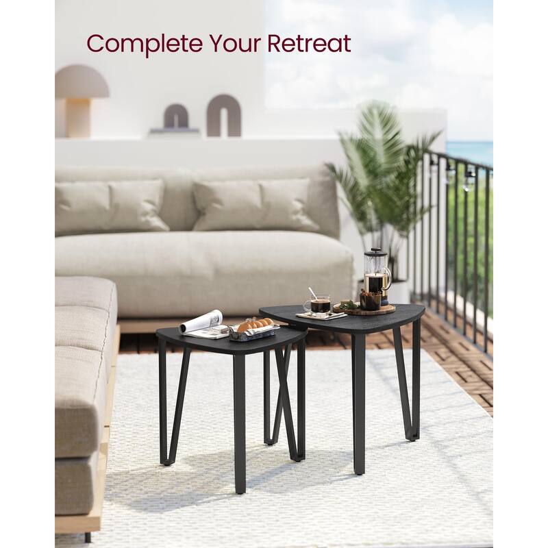 Nesting Coffee Tables, End Tables Set of 2 for Living Room Bedroom, Industrial Small Stacking Side Tables with Metal Frame