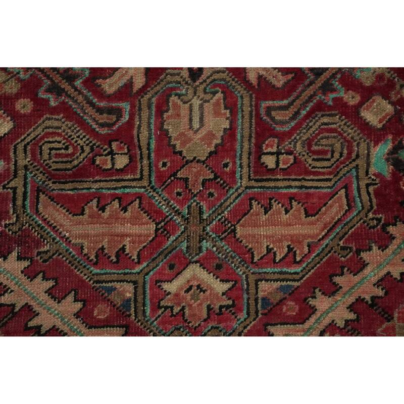 Hand Knotted Oriental 100% Wool Carpet Traditional Medallion Red Heriz Area Rug - 13' 3'' X 7' 7''