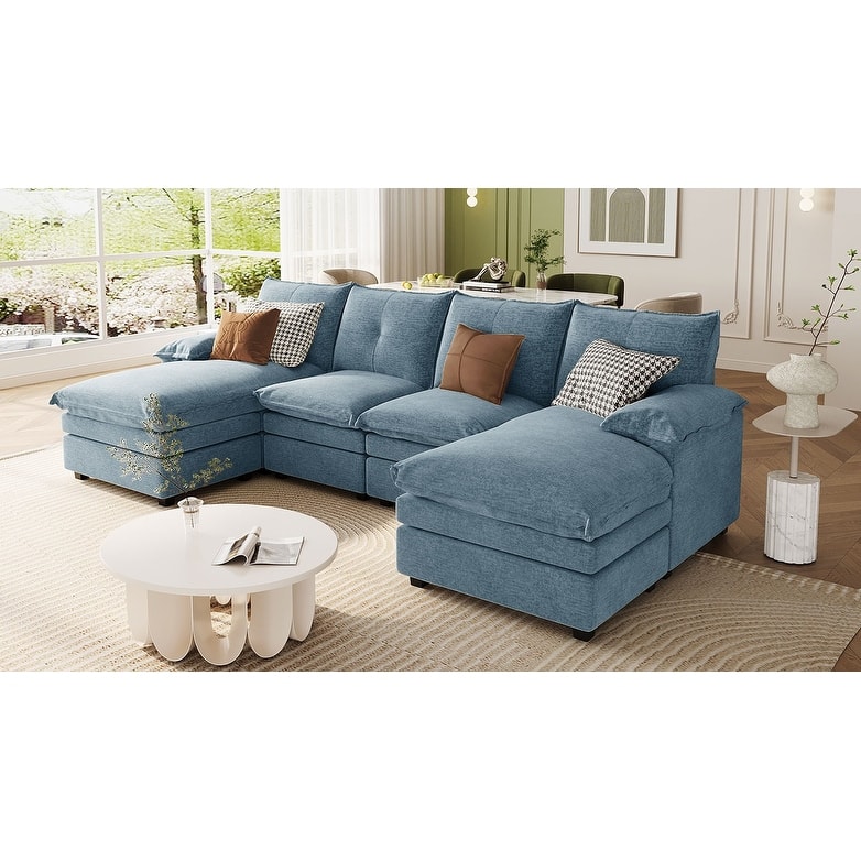 U-Shaped Comfy Cloud Couch, 6-Seat Chenille Deep Seat Sofa with Armrest Cushions