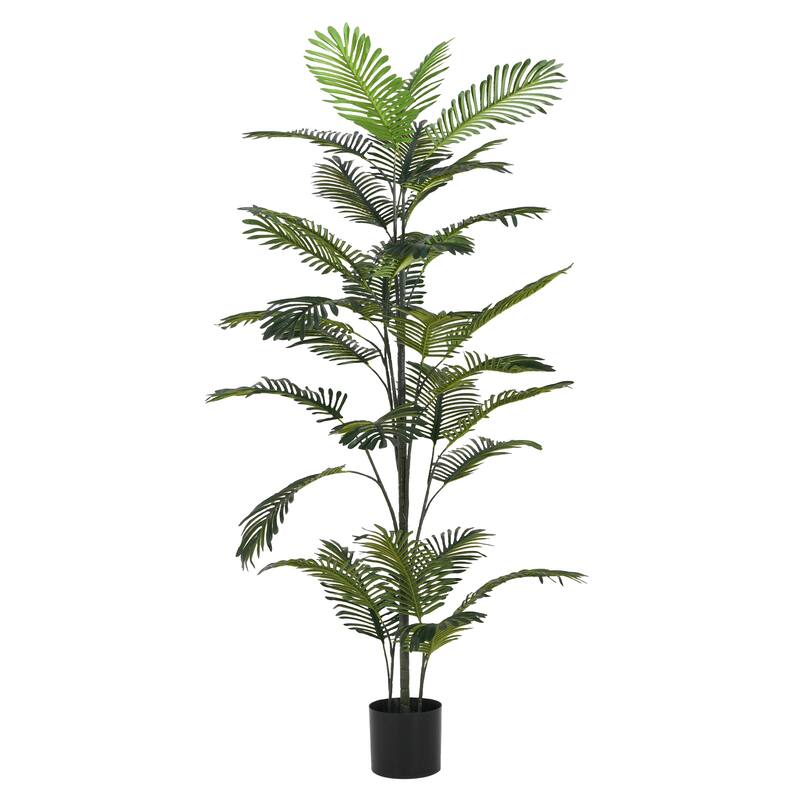 Roomfitters 86'' Artificial Palm Tree, Tall Faux Indoor Plant with Black Plastic Pot for Living Room, Office & Home Decor, Green