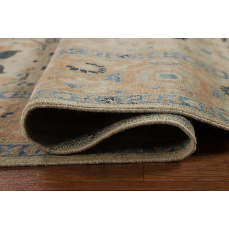 Hand Knotted Oriental 100% Wool Carpet Transitional All-Over Beige & Ivories Oushak Area Rug - 11' 10'' X 9' 0''