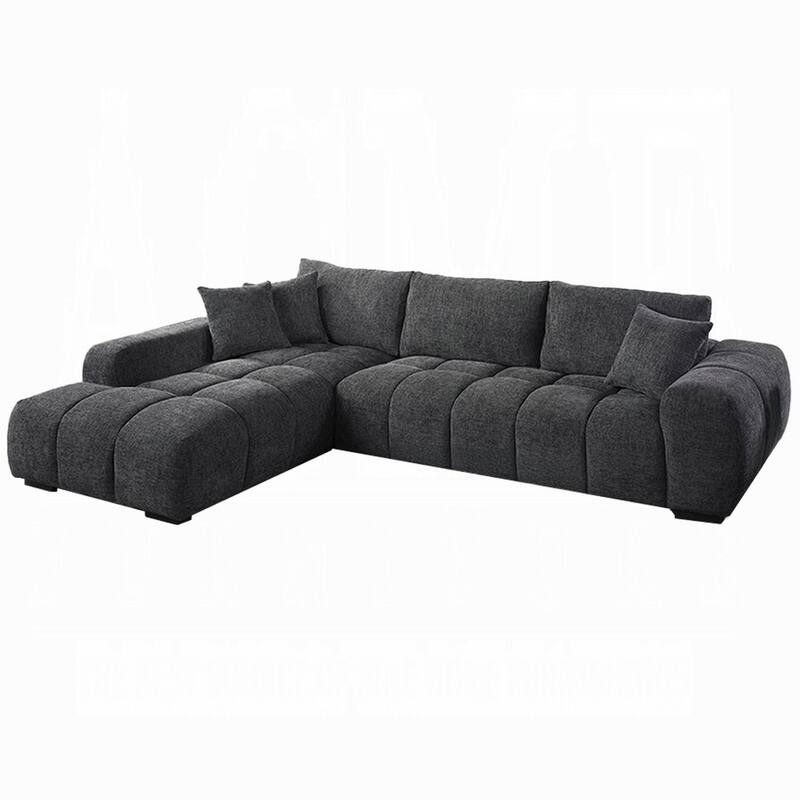 Sena L Sectional Sofa, 3 Accent Pillows, Gray Linen Fabric, 121 Inch