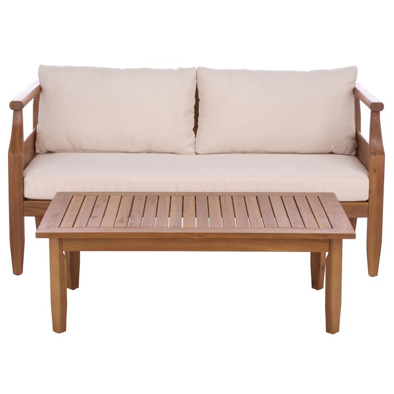 SAFAVIEH Outdoor Living Alta Bench and Table - 56"W x 29"D x 26"H - Teak Brown/Cream