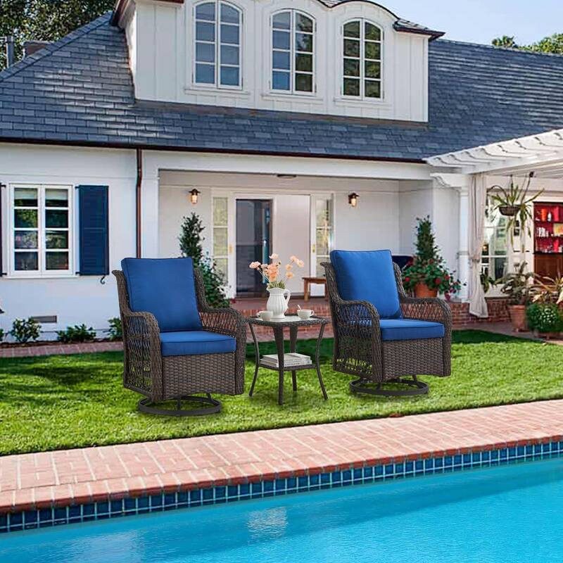 3 Piece Patio Furniture Sets Wicker Swivel Rocker Chairs