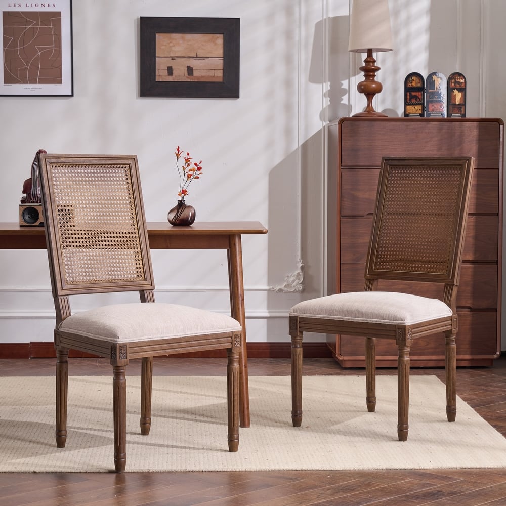 Christopher Knight Home - French Country Dining Chairs Set with Elegant Cane Backrest & Upholstered Seats with Fluted Legs