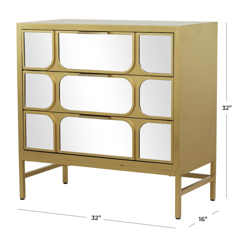 Wooden 3 Drawer Chest with Mirrored Front - Gold or Black - Roche River Decor