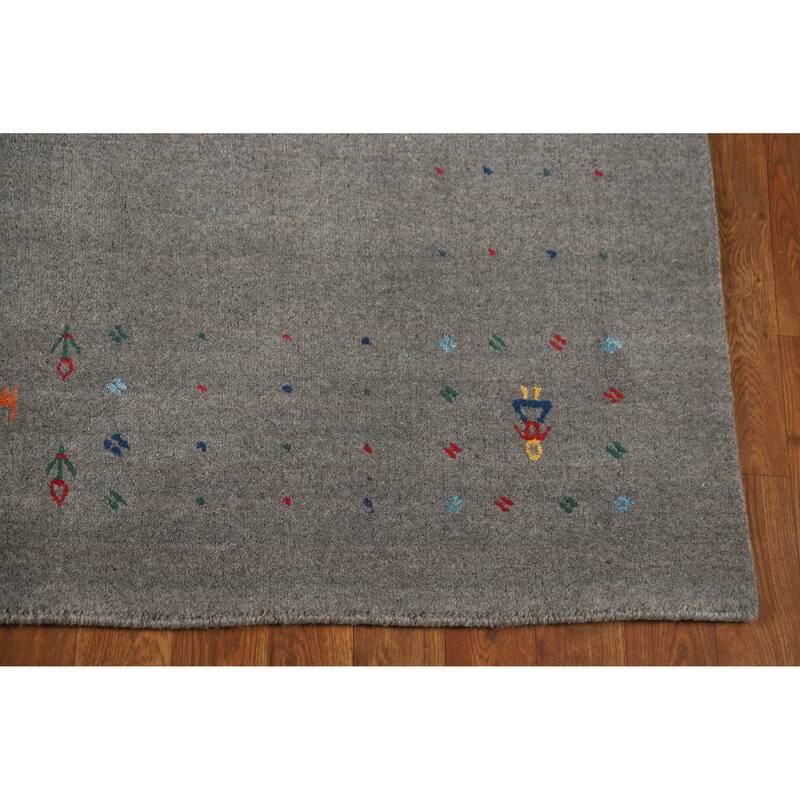 Hand Knotted Oriental 100% Wool Carpet Tribal Animal Pictorial Greys & Charcoal Gabbeh Area Rug - 8' 2'' X 5' 0''