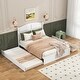 preview thumbnail 1 of 15, Queen Size Wood Platform Bed with Trundle Bed & 2 Storage Drawers White - Queen