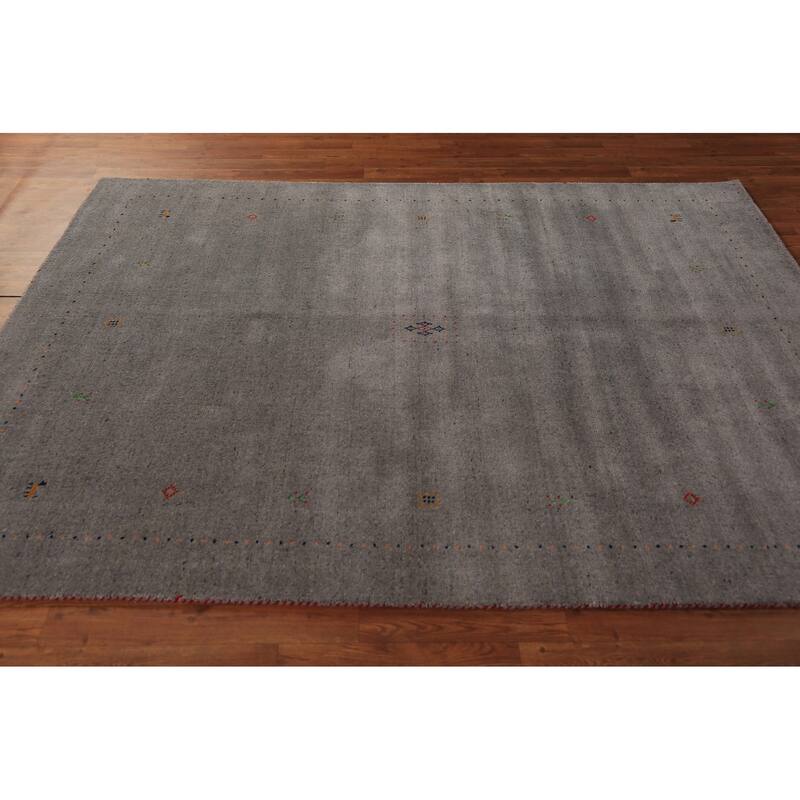 Tribal Gabbeh Oriental Area Rug Handmade Grey Wool Carpet - 5'9" x 7'8"