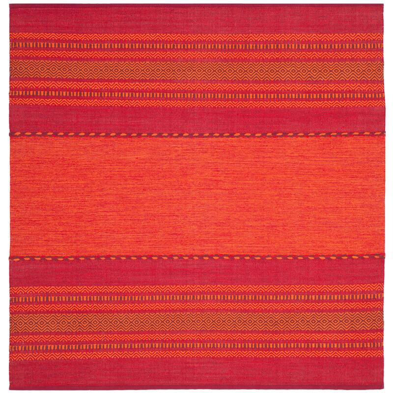 SAFAVIEH Handmade Montauk Carisbrooke Boho Stripe Cotton Flatweave Rug - 6' Square - Orange/Red