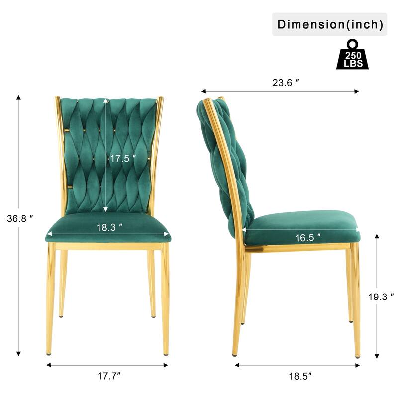 Modern Simple Velvet Dining Chair, Family Bedroom Stool Back Student Table Chair, Gold-Plated Metal Chair Legs (Set of 4)