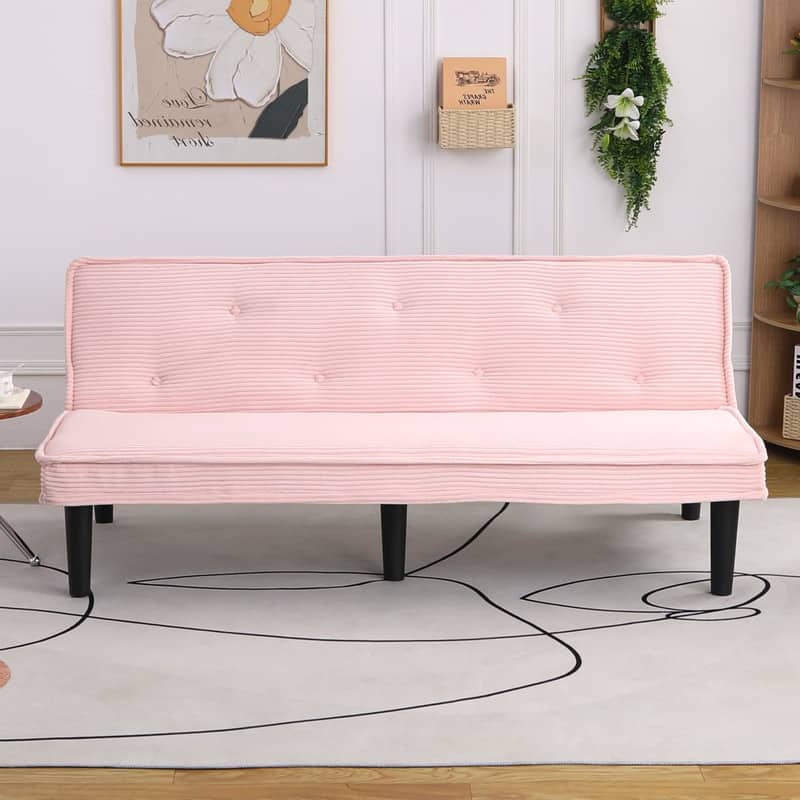 65.7" Corduroy Armless Upholstered Sofa Bed - Pink