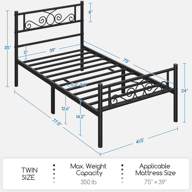 Yaheetech Classic Platform Bed Metal Frame with Headboard