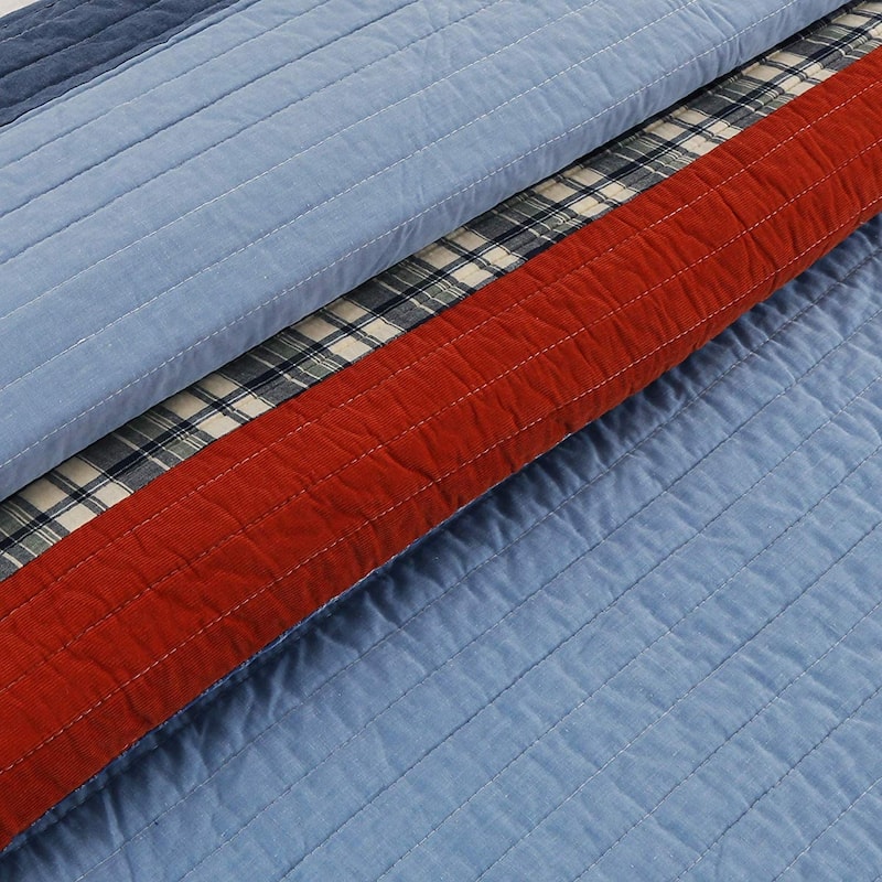 Cozy Line Sailor Navy Red Stripe Denim Cotton Quilt Bedding Set