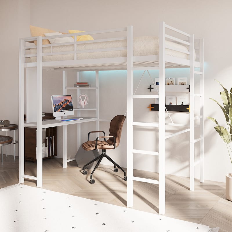 Futzca High Loft Bed Frame with Desk, Twin Size Bunk Bed