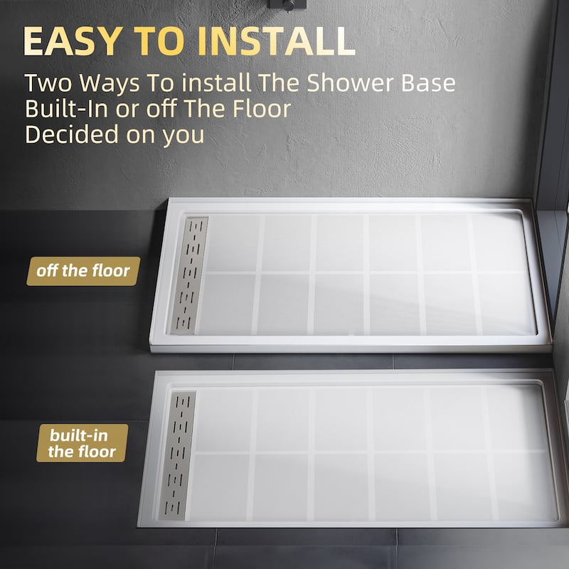 Elegant White SMC Shower Base Left Drain Rectangular Single Threshold Anti-slip Shower Pan
