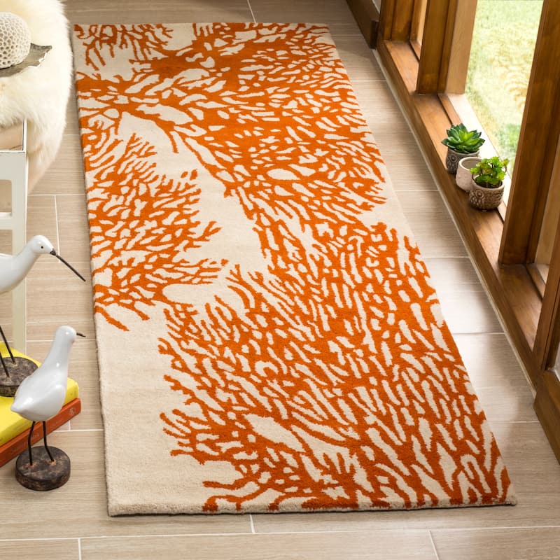 SAFAVIEH Handmade Bella Dwynwen Modern Floral Wool Rug - 2'3" x 9' Runner - Beige/Terracotta