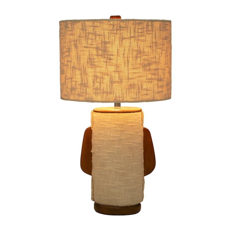 Sagebrook Home Neutral Textured Natural 24" Omix Fabric Lamp With Wood, Ivory, Cylinder - 13" x 13" x 24"