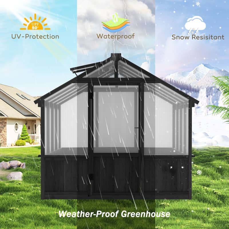 VEIKOUS Walk-in Wooden Greenhouse for Outside, Garden and Backyard, Black Greenhouse