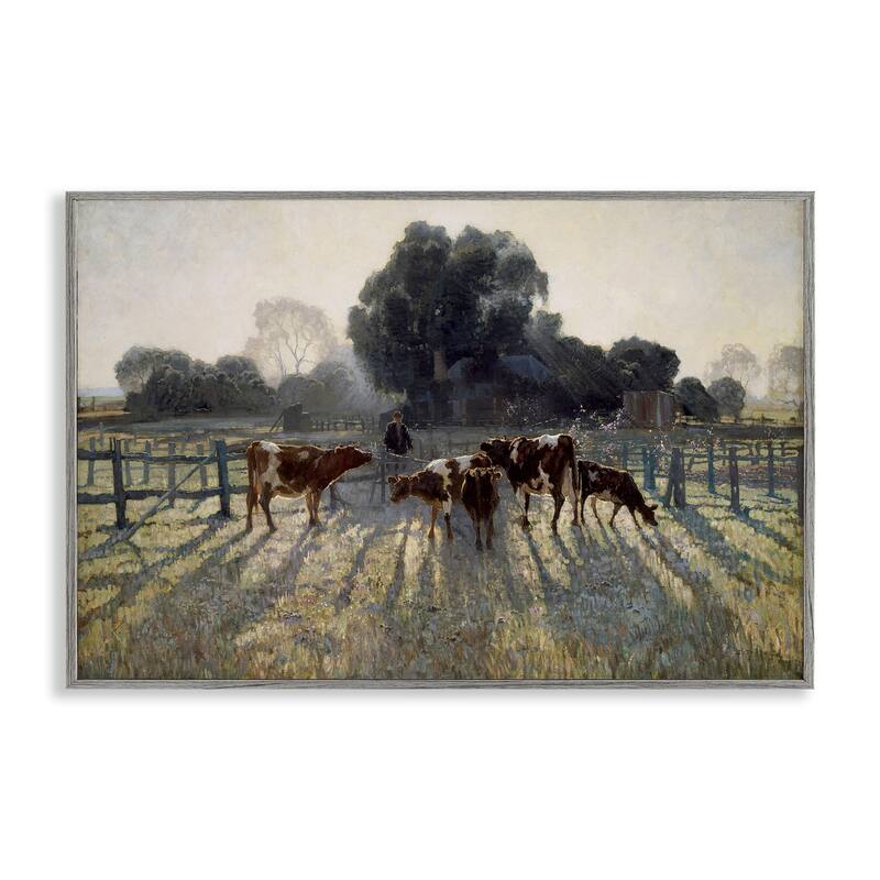Stupell Elioth Gruner Morning Cows Framed Giclee Art Design By Arlington Prints - 18 x 12 - Grey