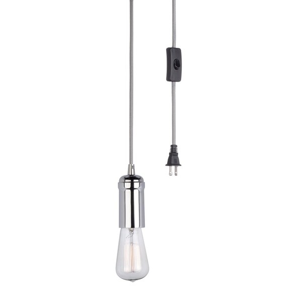 Globe Electric 12591 1-Light Plug-In Mini Pendant with Grey Cord, Chrome Socket On/Off Switch and Exposed Bulb