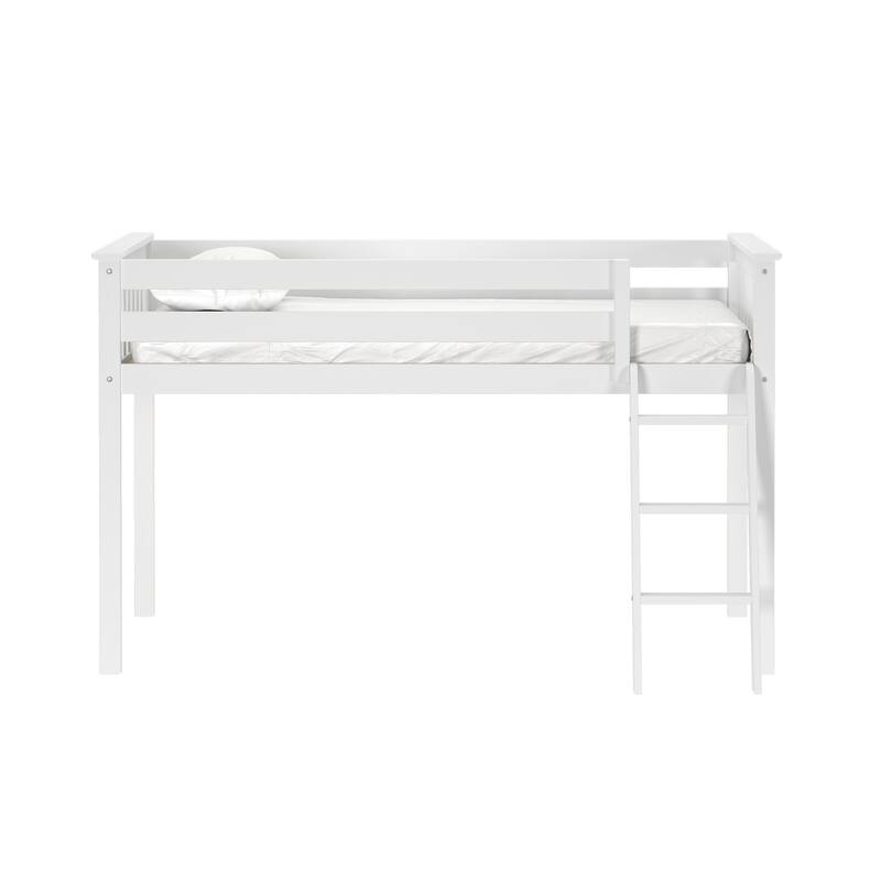 Now Furniture Solid Wood Twin Low Loft Bed with Angled Ladder