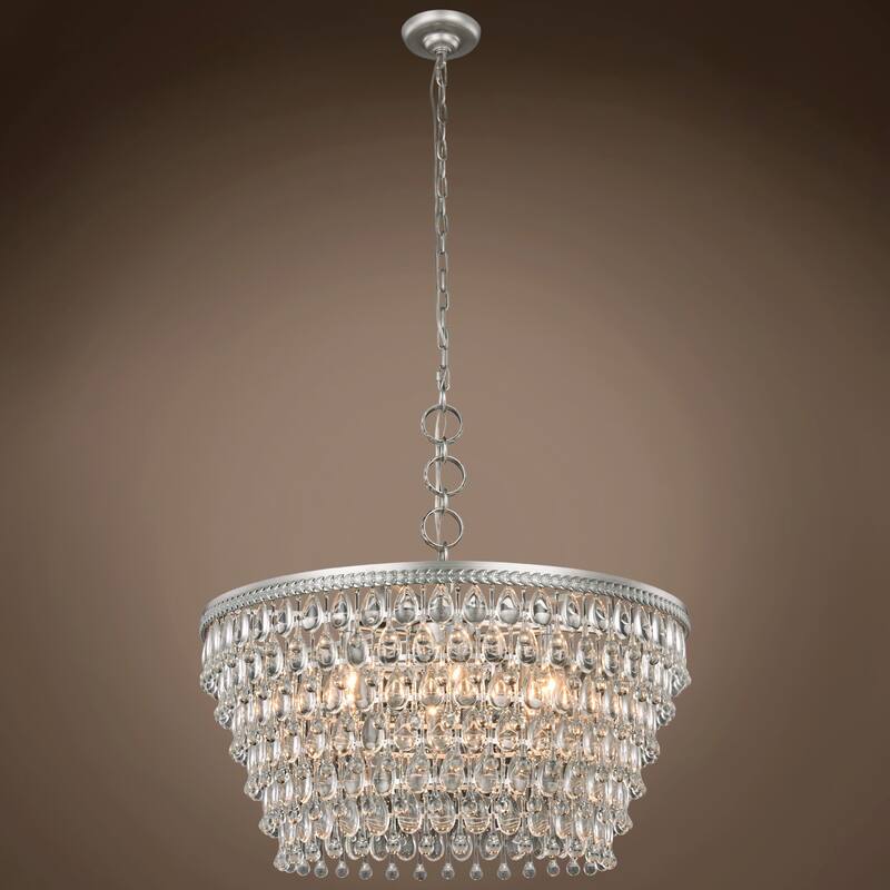 Teardrop Glass Chandelier 6 Light 28" In Antique Silver - 14.00