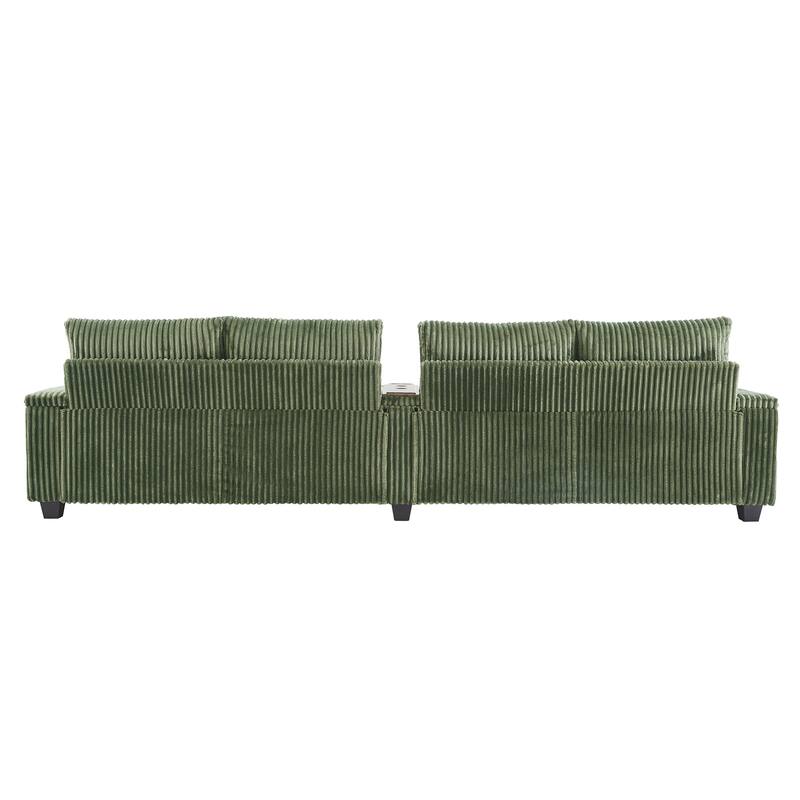 133" Corduroy Sectional Sofa with USB & Flip-Top Storage
