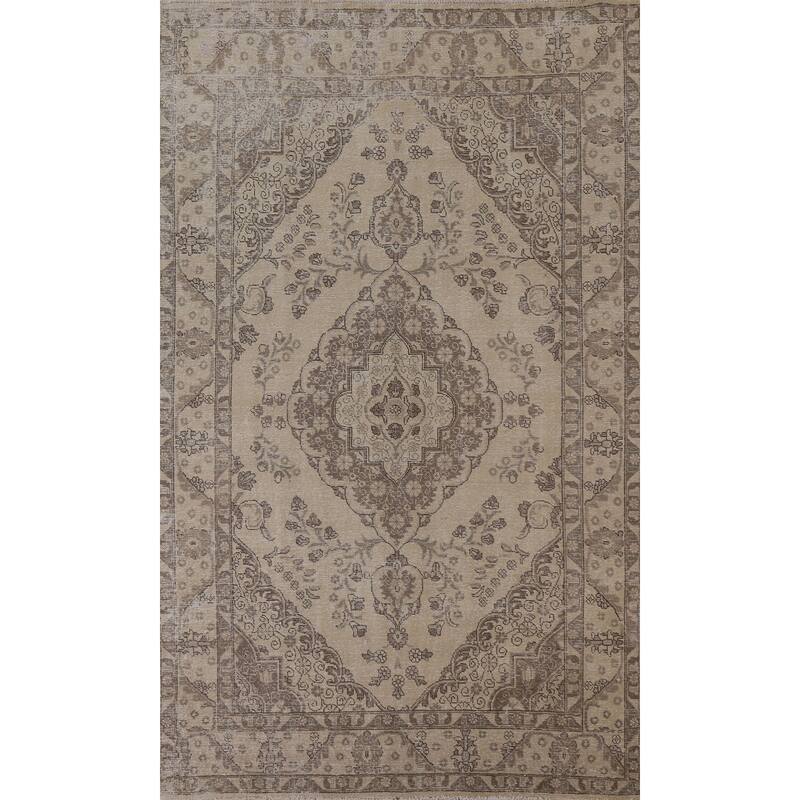 Traditional Distressed Tabriz Persian Vintage Rug Handmade Wool Carpet - 6'3" x 9'8"