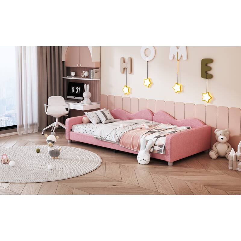 Sherpa Fabric Upholstered Daybed with Cloud-Shaped Backrest for Bedroom