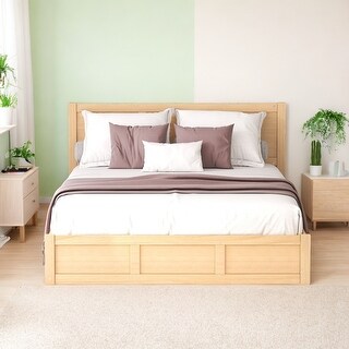 Queen Size Wood Platform Bed with Underneath Storage and 2-Drawers, Wood Color