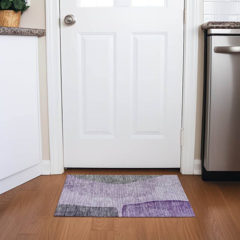 Machine Washable Indoor/ Outdoor Chantille Modern Abstract Rug - Purple - 1'8" x 2'6"