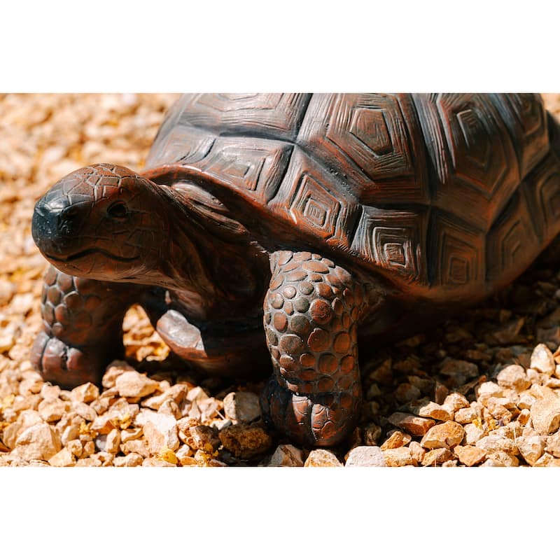 XBrand Brown and Black Concrete/MgO Walking Turtle Statue, Indoor or Outdoor Décor, Garden Décor, Turtle Statuary
