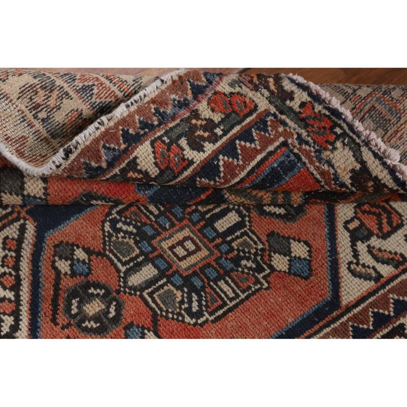 Tribal Orange Hamedan Persian Vintage Runner Rug Handmade Wool Carpet - 3'3" x 9'4"