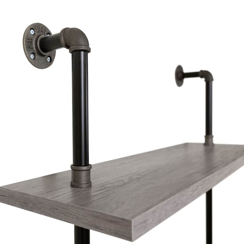 DH BASIC Industrial Vintage Grey 32-Inch Metal 2-Tier Wall Shelf by Denhour
