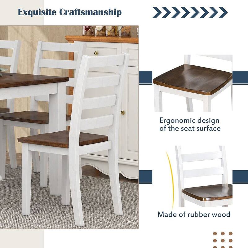 60" Farmhouse Rectangular Dining Table with 4 Upholstered Chairs and Bench