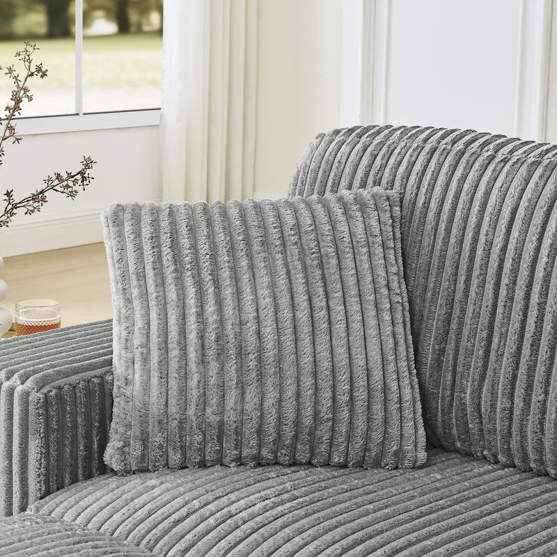 Roomfitters Corduroy Tufted Upholstered Sleeper Sectional Sofa, L-Shape Modular Convertible Sofa with Arc Footstool